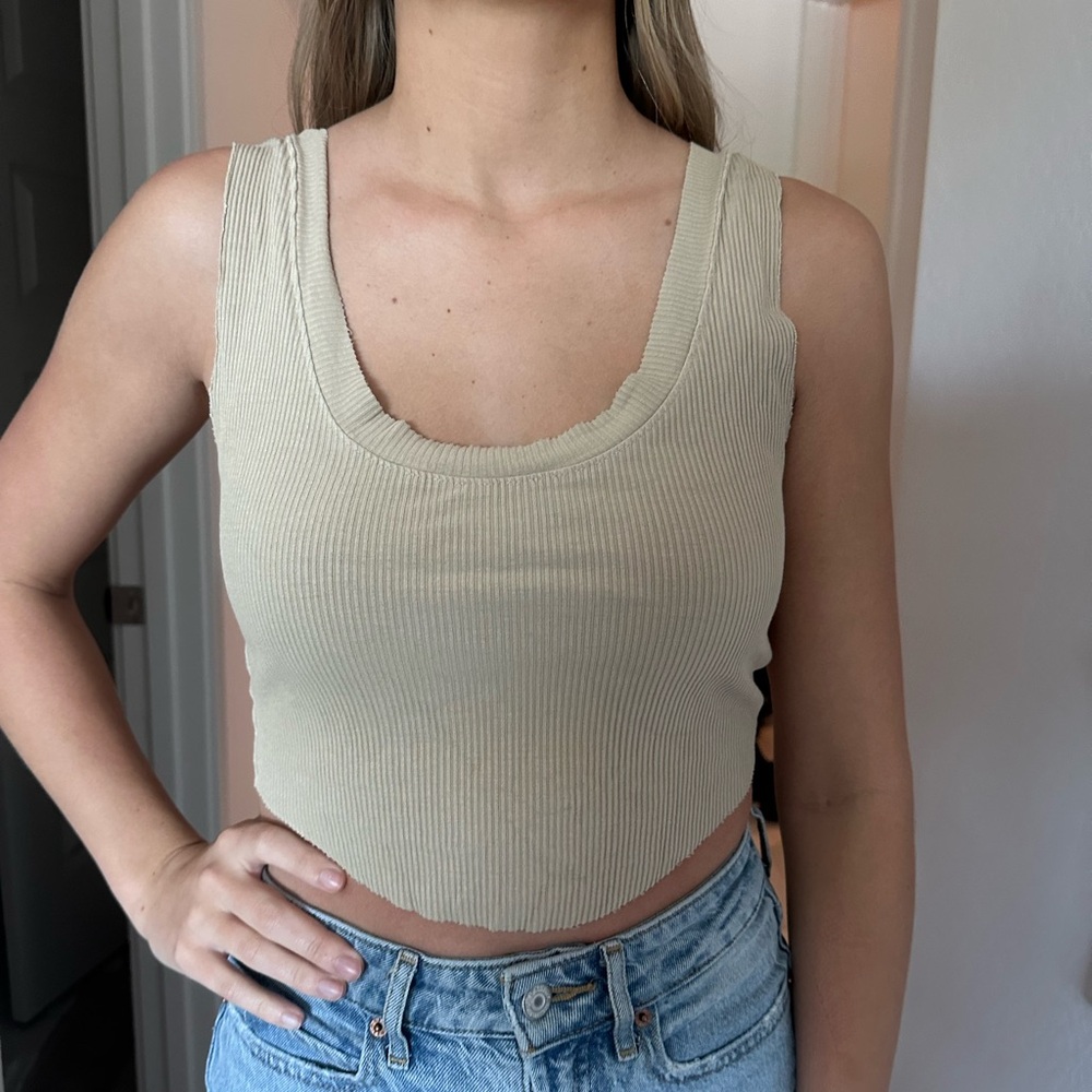 Beige Ribbed Women's Tank Top